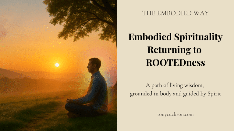 A person seated in stillness at sunrise beneath a tree, symbolising embodied spiritual practice rooted in breath, body, and Presence.