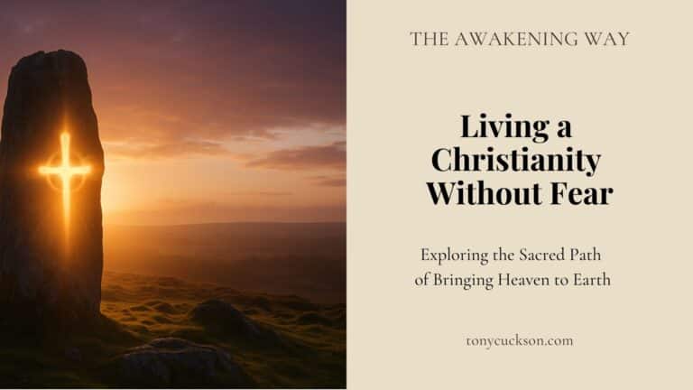 Glowing cross carved into a standing stone at sunrise, symbolising Living a Christianity Without Fear and the Awakening Way of embodied spiritual awakening.