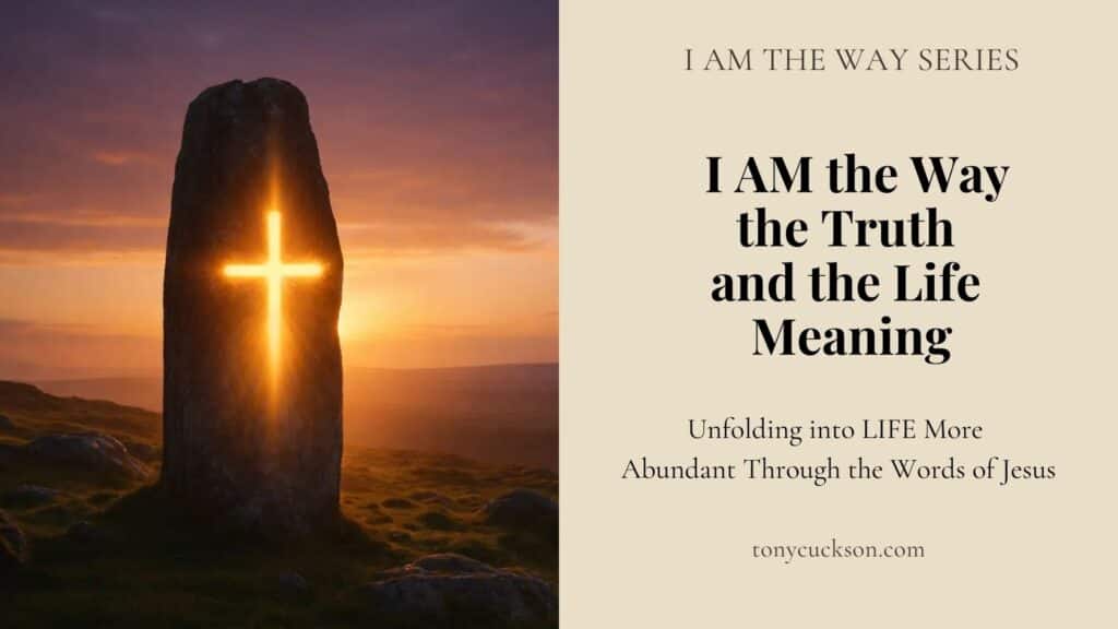 I am the way the truth and the life explained through a glowing cross revealed within a standing stone at dawn
