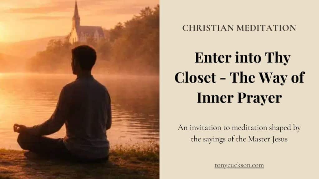 A person seated in stillness beside a lake at sunrise, embodying Christian prayer meditation as an inward practice of Presence and inner prayer.