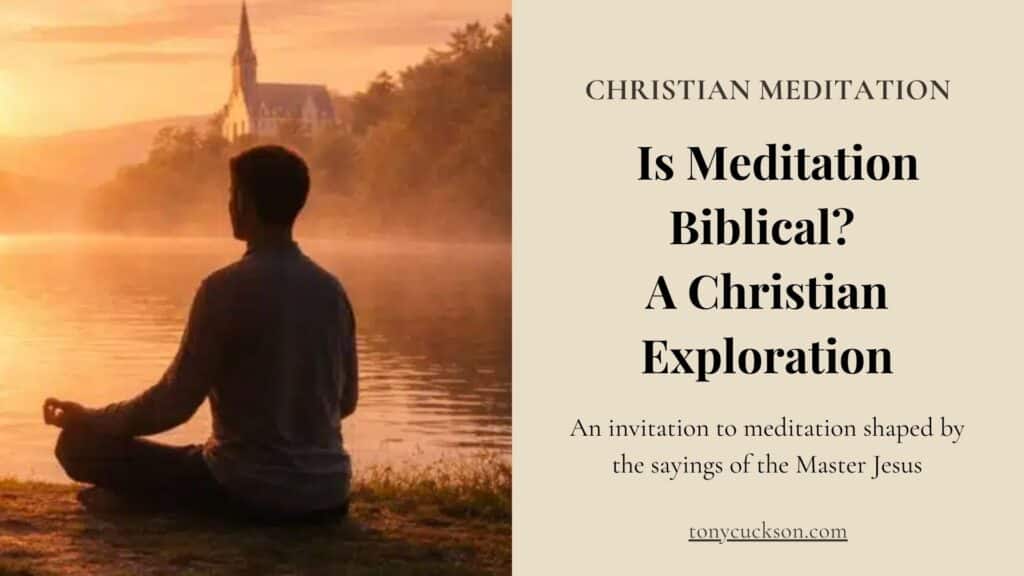 Is Meditation Biblical – Christian meditation at sunrise by a lake with church in background