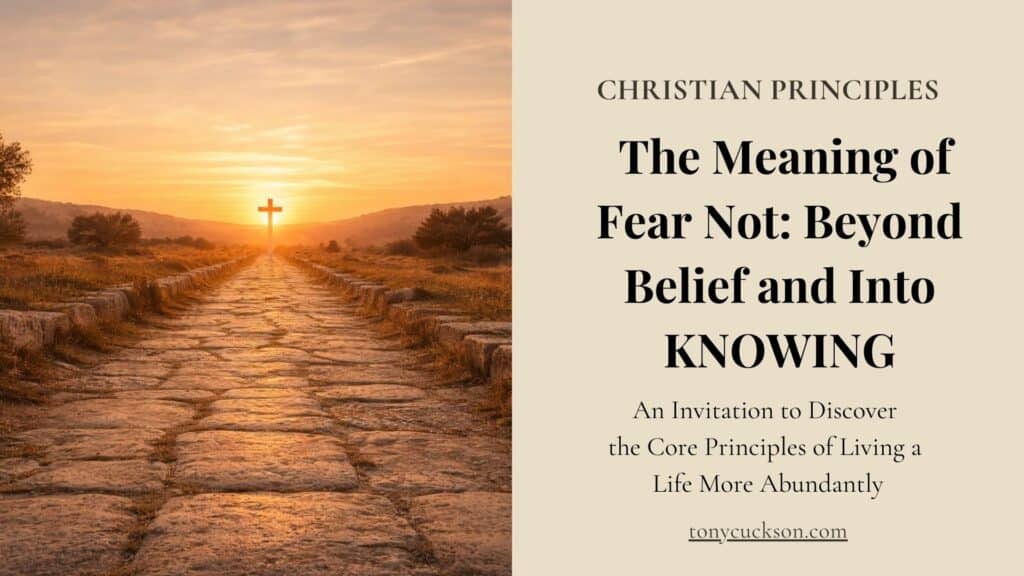 Stone pathway leading toward a radiant cross at sunrise, symbolizing the journey beyond fear into trust and spiritual KNOWING.