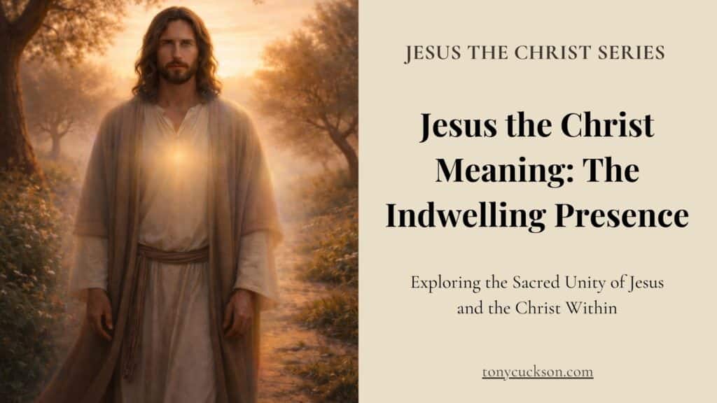 Jesus standing at sunrise with subtle inner light, representing the unity of Jesus and the indwelling Christ
