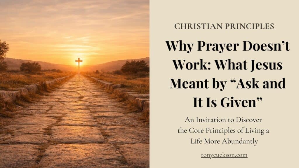 Stone pathway leading toward a glowing cross at sunrise, symbolizing the spiritual journey of prayer and transformation in Christian teaching.