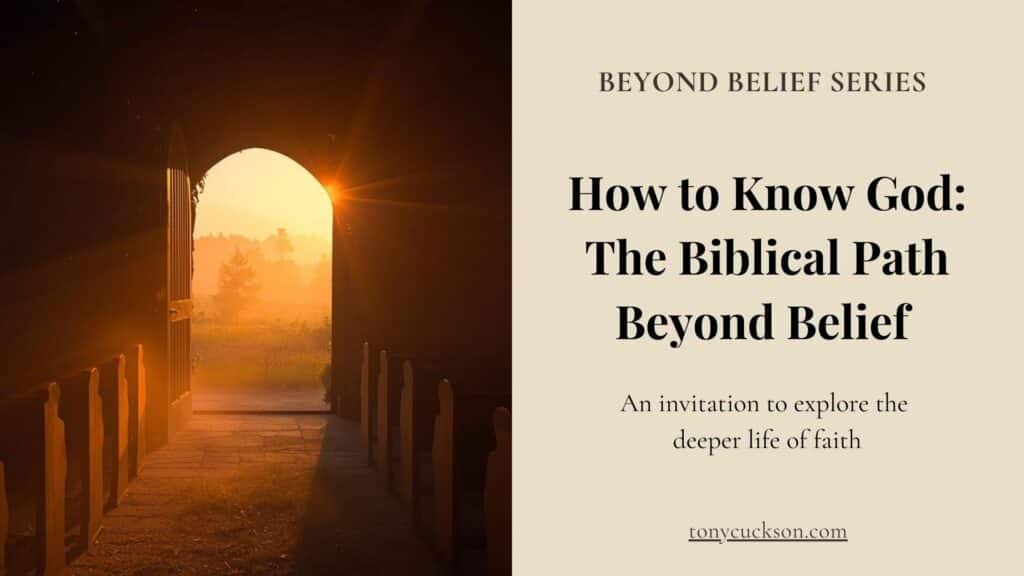 Church doorway opening to sunrise symbolizing stillness and the spiritual path of How to KNOW God beyond belief